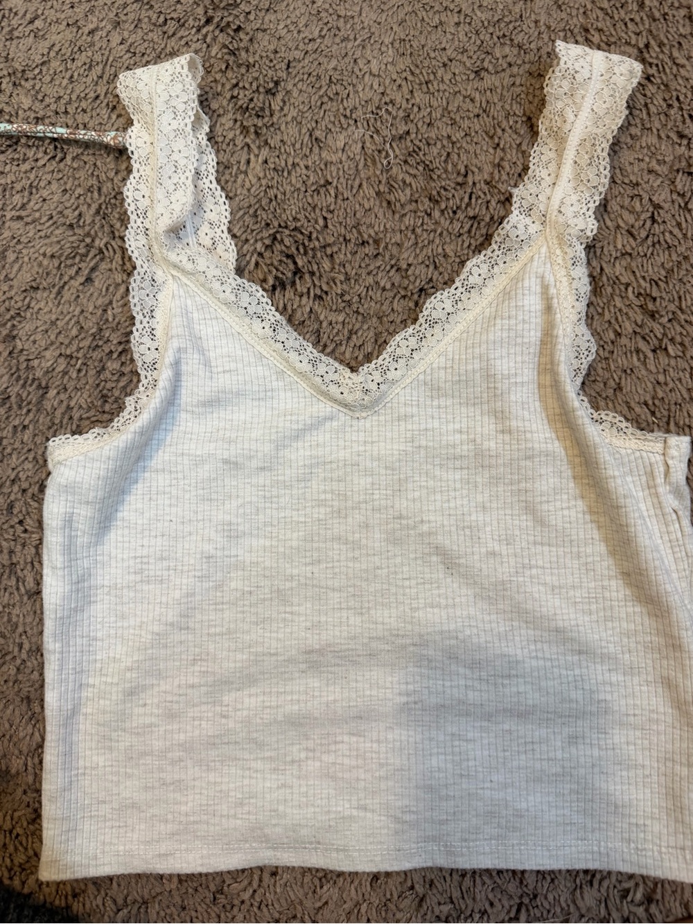 American Eagle Outfitters Lace-Trim Ribbed Tank - Cream